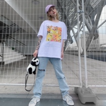 97BONES group photo cartoon print short sleeve hip hop street loose retro couple couple wild tee