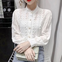 Super Fairy Lace Lace Snow-spinning Jersey 2021 Fall New Collar Lantern Sleeve Long Sleeve Lady Shirt Blouse