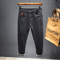 Jeans Mens 2022 new summer slim fit Korean version Trend straight cylinder loose elastic 90% pants mens clothing casual