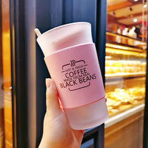 Korean Version Frosted Coffee Glass Cup With Lid With Spoon Art Freshener Office Female BRIEF ONLINE RED CUPS