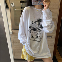 nam kk Korean womens light and thin texture bamboo cotton summer sunscreen cartoon loose long sleeve T-shirt