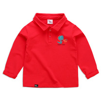 Childrens long-sleeved T-shirt Boys red lapel base shirt Mens treasure cotton POLO shirt 367 years old autumn and winter velvet