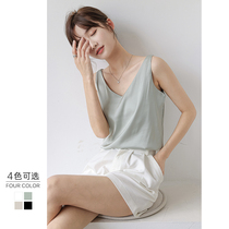 Cambus vest female 2021 summer New V collar inside wear white black base satin back top tide