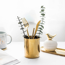 Nordic ins style simple golden desktop student fashion wrought iron brush bucket creative makeup pen holder storage box