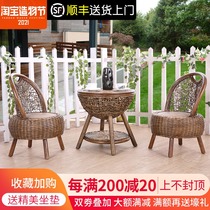 Rattan chair Three-piece balcony small table and chair Single backrest chair Real rattan handmade rattan leisure chair Terrace chair Simple