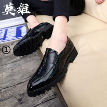 2022 new Korean version breathable leather shoes summer pointy hair stylist Inron small leather shoes fashion bright face heightening mens shoes
