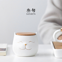 Three-year-old Zhaocai cat tea pot ceramic household sealed jar portable small moisture-proof tea warehouse sealed storage tank