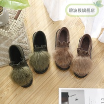 2019 new winter wool shoes women wear velvet thick-soled pedal net red wild bag with soft-soled cotton slippers