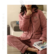 Coral velvet padded pajamas womens winter thickened warm large size plus velvet solid color winter flannel home suit set