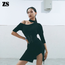 zs Latin dance national standard dance female adult strapless halter neck split sexy practice dress vintage practice suit L244