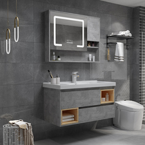 Intelligent bathroom cabinet Mirror cabinet combination Small household solid wood bathroom sink cabinet Hand wash basin cabinet