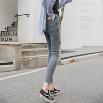 High-waisted jeans womens spring and autumn 2021 New Tide thin high-fitting small feet eight-nine small pencils