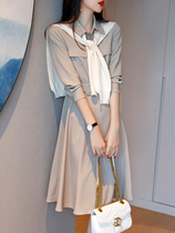 LOSTSOULS WORKPLACE commuter single-breasted temperament shirt skirt gentle lace-up waist MID-length A-line dress