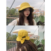 Ding walk sweet bow suede fishermans hat children spring and summer wild solid color student basin hat sun hat