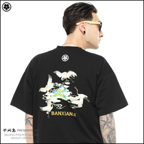 Semi-leisure set embroidery short-sleeved T-shirt China Fengyun Zhonghe pure cotton round neck summer new fashion hip-hop trend mens clothing