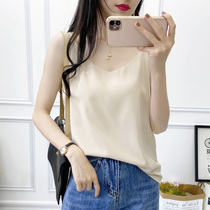 Summer V-collar vest female ice silk satin outer sleeveless solid color with suit interior base shirt top