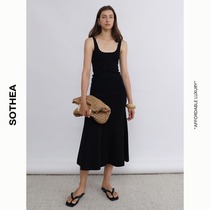 SOTHEA 21 new summer skin-friendly ice silk square collar slim knit vest skirt