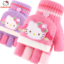  Hello Kitty girls gloves Childrens five-finger clamshell winter warm knitting cute children students toddlers baby half-finger