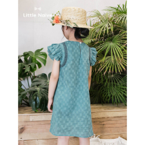 LittleNaive girls summer dress short sleeve dress new children blue princess dress fashionable dress dress dress
