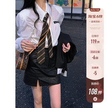 Aunt Barbie Retro Leather Skirt Half Body Dress Woman Spring Autumn New High Waist Open Fork Bag Hip Skirt Spicy Girl A Character Short Skirt