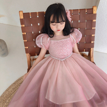 Girls Dress 2021 Summer female baby high-end birthday princess dress Childrens Korean tutu Pink dress skirt