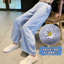 Girls baby chicks jeans slim fit in summer dress new CUHK Straight Cylinder Loose Ocean Air Summer Pants Broadlegged Pants