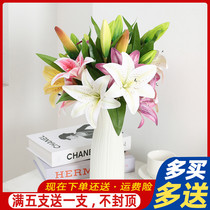 Simulation Flower Lily Flower Fake Flower Living-room Pendulum Piece Plastic Bouquet Furnishing Upscale Single-Branched Ground Silk Flower Flower Arrangement Decoration
