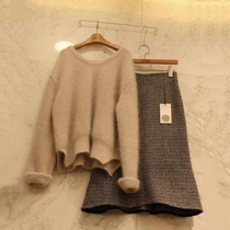 2021 new autumn season plus size womens fat mm age-reducing Western style dress thin sweater two-piece suit