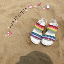 Girls beach shoes baby sandals 2021 summer childrens new rainbow princess shoes soft sole shoes SS size 21