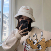 Japanese Rosex Tangk autumn and winter thick warm plush fishermans hat female casual letter embroidery basin hat tide