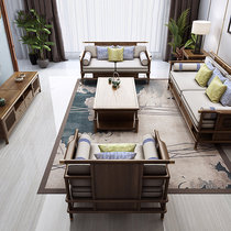 New Chinese sofa modern simple light luxury living room Zen Chinese furniture all solid wood fabric sofa combination