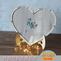 Gray love wood chip sign-in wall fingerprint tree painting wedding gift gold book creative signature book solid wood frame