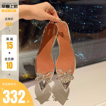 (sheii Suyin Yin) with a natural heart ~ pointed water drill butterfly junction tpu transparent coarse heel empty sandal women