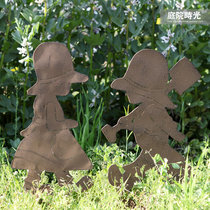 Iron sheet silhouette flower pot flower plant lawn decoration flower bed ground Garden groceries boy girl