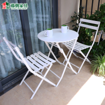 Three pieces of folding tables and chairs in Fujikawa balcony Portable iron table and chairs outdoor stall