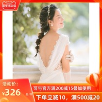 Lace satin simple light wedding dress French retro backless tailing Slim brigade to shoot the door yarn Bride wedding dress