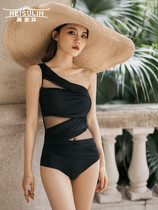 Black sexy thin triangle one-piece swimsuit female shoulder European and American fan Chaoxian ins conservative hot spring swimsuit