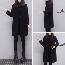 Double face cashmere Grand coat woman 2022 spring new medium length small sub loose with slim large size black fur coat