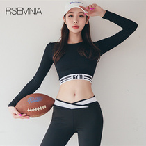 Rsemnia women are thin and sexy dance fitness sports tight umbilical fitness suit long-sleeved yoga two-piece suit