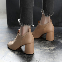 High-heeled womens shoes thick-heeled 2021 new spring and autumn all-match small leather shoes British autumn deep-mouthed single shoes mid-heel summer