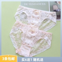 Sexy underwear women lace Japanese bow hollow thin breathable cotton crotch low waist girl breifs autumn