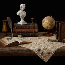 Vintage American Crochet lace tablecloth Pastoral knitted hollow literary and artistic coffee table cover cloth photography shooting props
