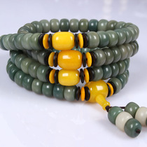 Natural green skin weathered green yin skin Bodhi root hand string Bodhi seed original seed 108 white jade Bodhi bracelet necklace