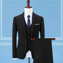Suit set mens three-piece bridegroom suit jacket groomsman Group dress slim Korean version black professional dress