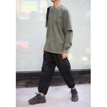 LH store 19ss batik made with old pure color patch bag loose fake two long sleeves T-shirt-three-color entry