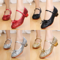 Autumn and winter 2021 young girls Latin dance shoes Children girls Soft bottom dance shoes High heel princess performance beginners