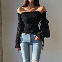 ins Women Long Sleeve Off Shoulder Cropped Tops Blouse Shirt