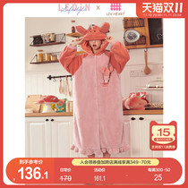 Lecho LIVHEART joint robe women's autumn and winter long thick coral fleece cute crayfish pajamas women's bathrobe