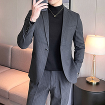 West Suit Suit Mens Groom Wedding Gown for the Han version Striped Casual Handsome Korean version Trend suit positive dress