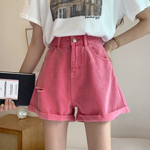 2022 Summer new Korean version High waist broken hole Cowboy shorts female display slim and high loose 100 hitch-legged pants hot pants